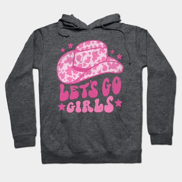 Lets Go Girls Retro Space Cowgirl Hat Pink Hoodie by PUFFYP